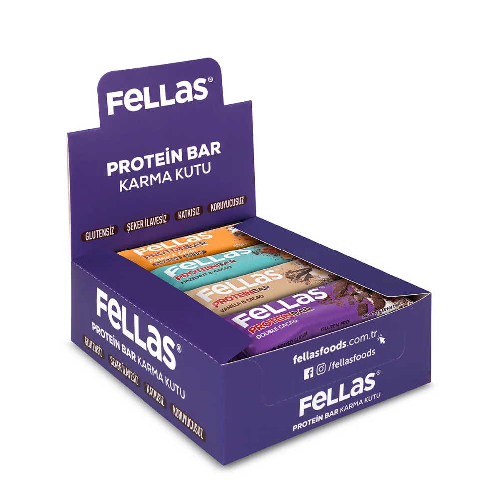 فيلاس علبة بروتين بار متنوعة – 12 قطعة × 32غ (4 نكهات طبيعية)