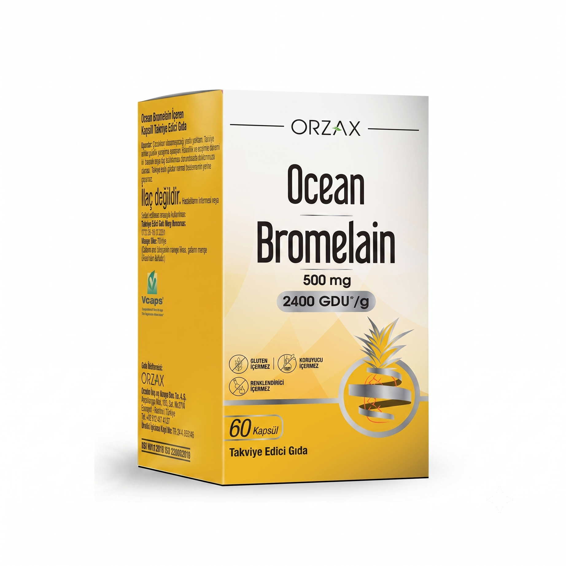 Orzax مكمل البروميلين لدعم الهضم 500 ملغ 60 كبسولة