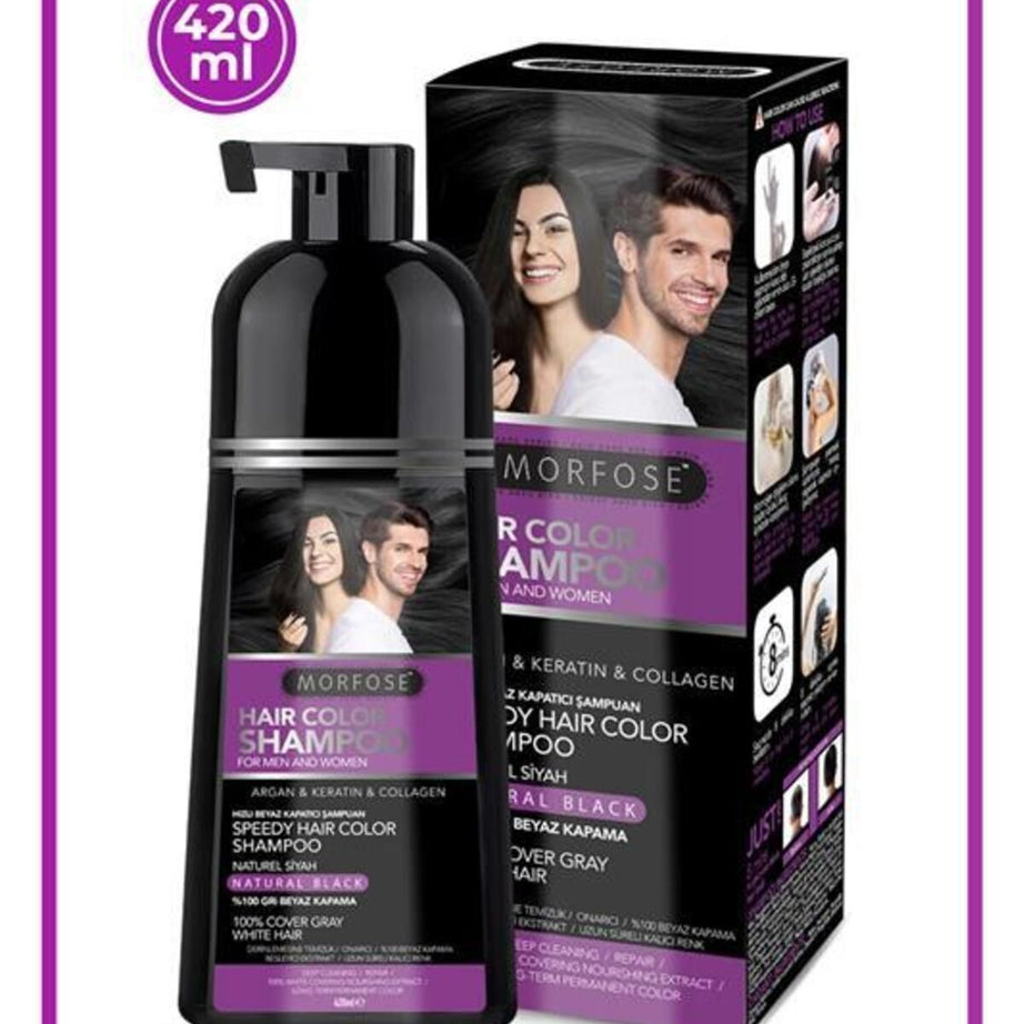 Morfose Fast Gray and White Coverage Shampoo 420ml Natural Black