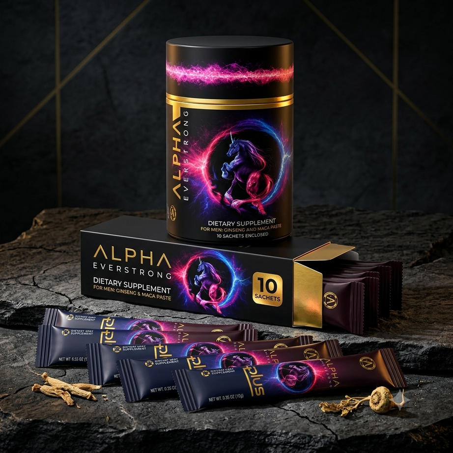 ALPHA EVERSTRONG معجون الجنسنغ مع الماكا لتعزيز الطاقة والأداء 10 أظرف