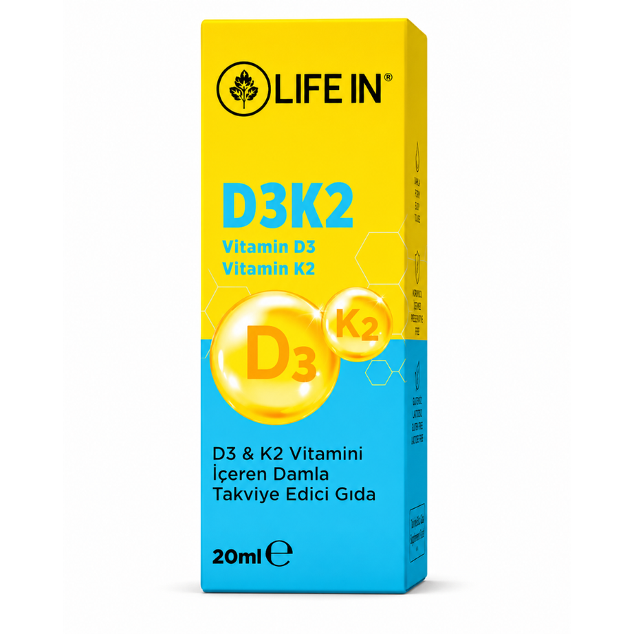 Life In مكمل قطرات فيتامين D3 + K2 20 مل
