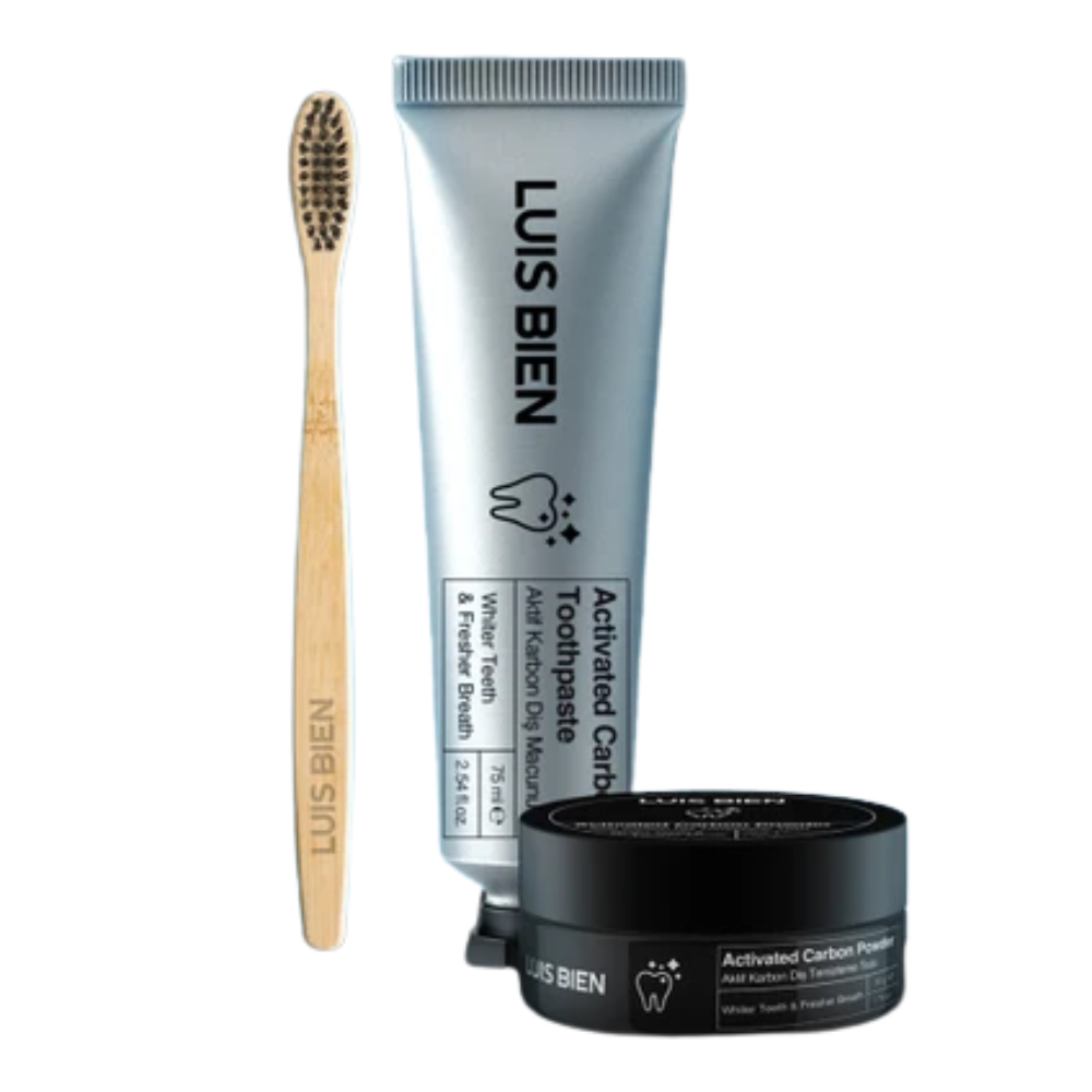 لويس بيان مجموعة تبييض الأسنان بالفحم النشط مع فرشاة الخيزران