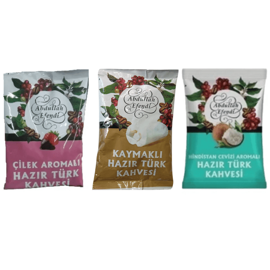 عبدالله أفندي مجموعة القهوة التركية بنكهات متنوعة ومتناغمة – 3 × 100 غرام