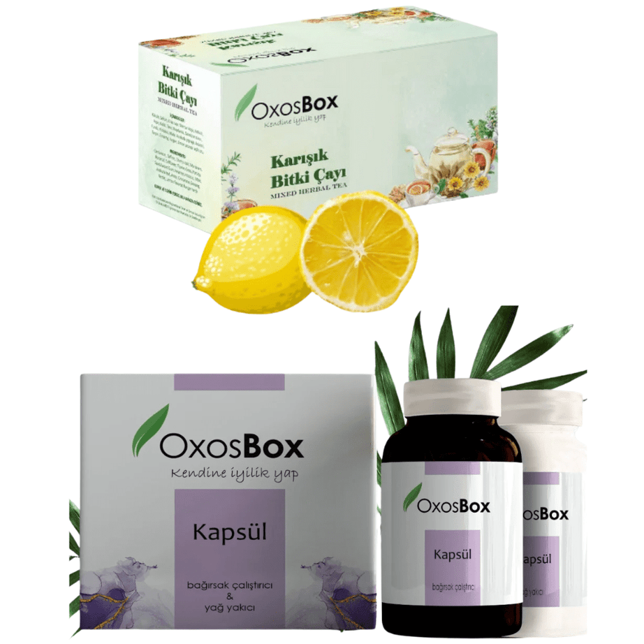 باقة التنحيف العشبية من أوكسوس بوكس شاي + كبسولات لحرق الدهون وتقليل الشهية