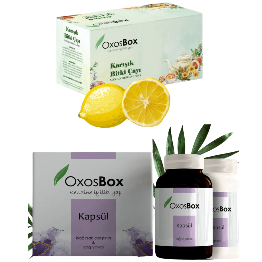 باقة التنحيف العشبية من أوكسوس بوكس شاي + كبسولات لحرق الدهون وتقليل الشهية