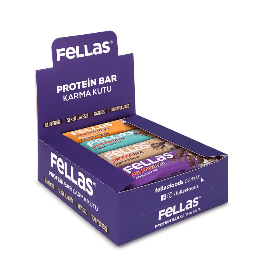 فيلاس علبة بروتين بار متنوعة – 12 قطعة × 32غ (4 نكهات طبيعية)
