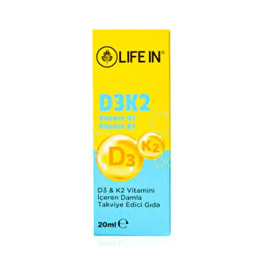 Life In مكمل قطرات فيتامين D3 + K2 20 مل