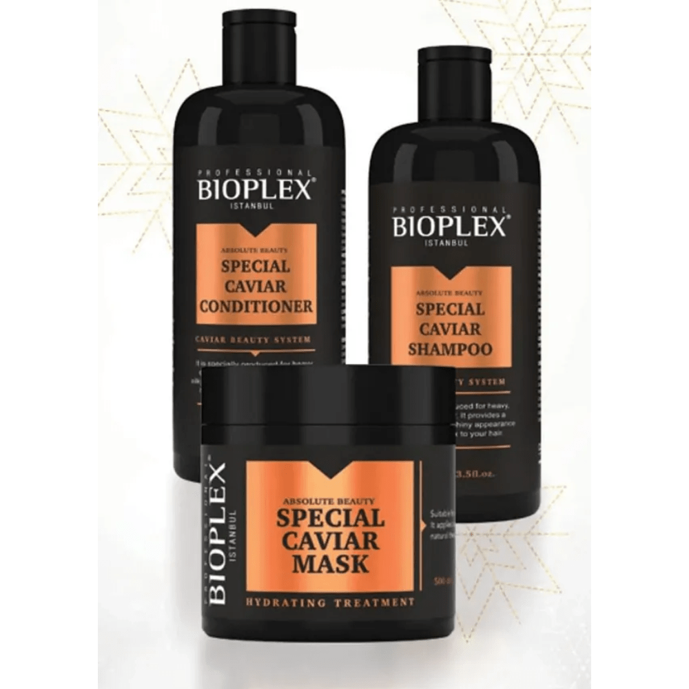 (مجموعة بيوبليكس للعناية المتكاملة بالشعر بخلاصة الكافيار (شامبو + بلسم + ماسك