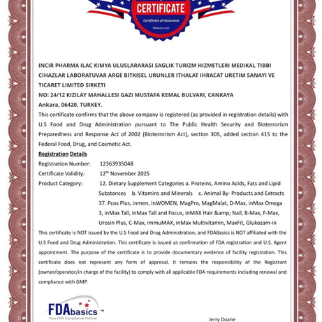 مكمل inMAX Tall لزيادة الطول وتقوية العظام للأطفال | 60 كبسولة