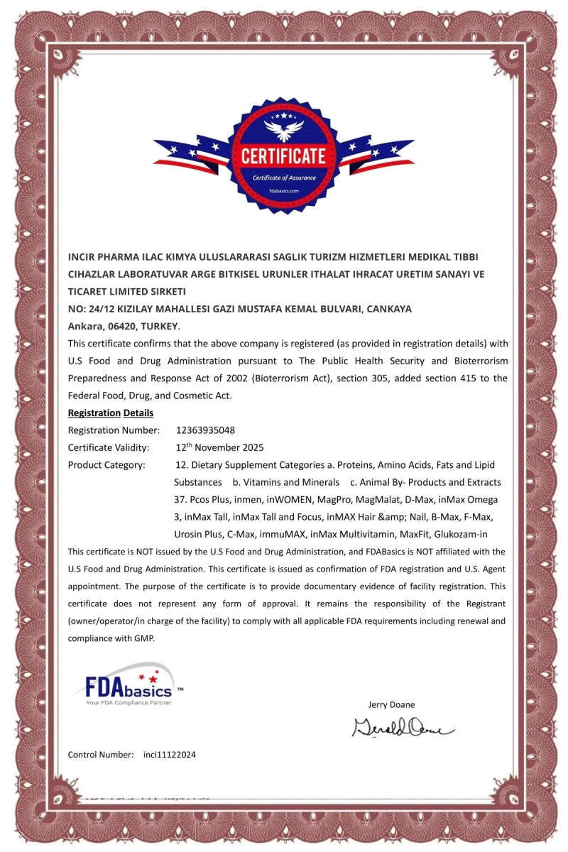 مكمل inMAX Tall لزيادة الطول وتقوية العظام للأطفال | 60 كبسولة