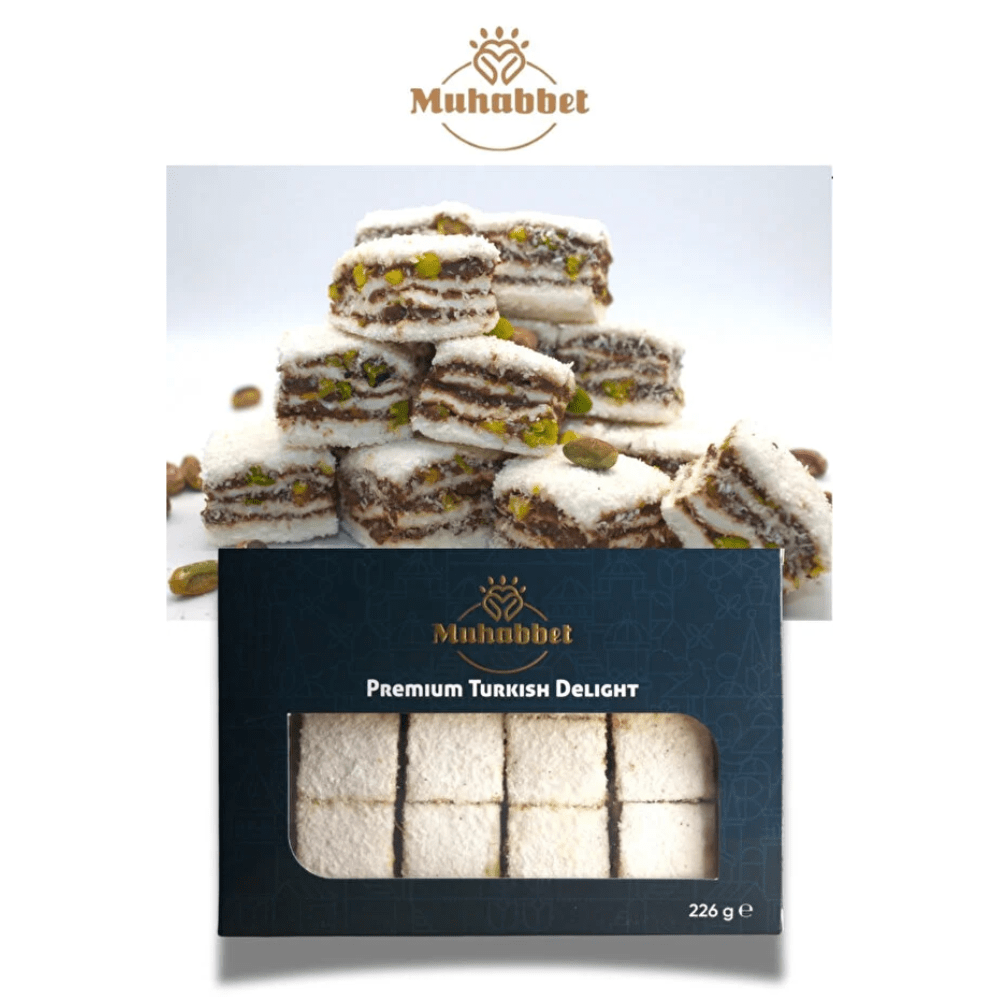 Muhabbet حلقوم البقلاوة بجوز الهند والفستق الحلبي 225 غرام