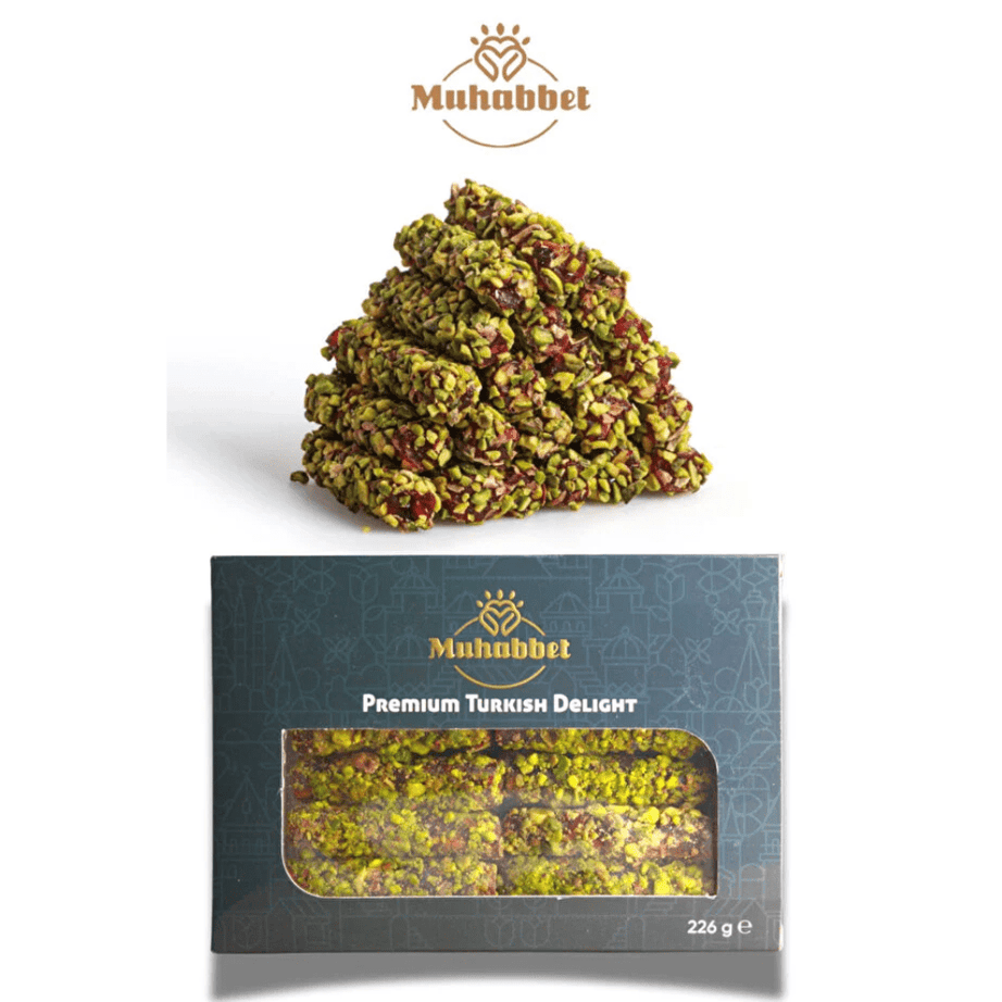 Muhabbet حلقوم الرمان المغطس بالفستق الحلبي الفاخر 225 غرام