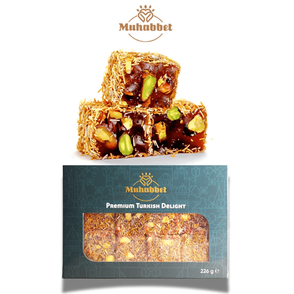 Muhabbet حلقوم تركي فاخر بالكنافة والفستق الحلبي 225 غرام