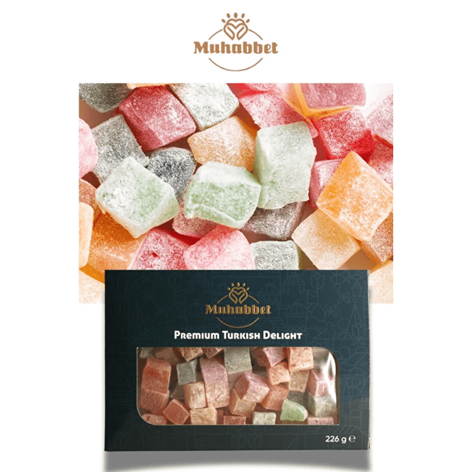 Muhabbet حلقوم تركي فاخر مشكل بنكهة الفواكه 225 غرام
