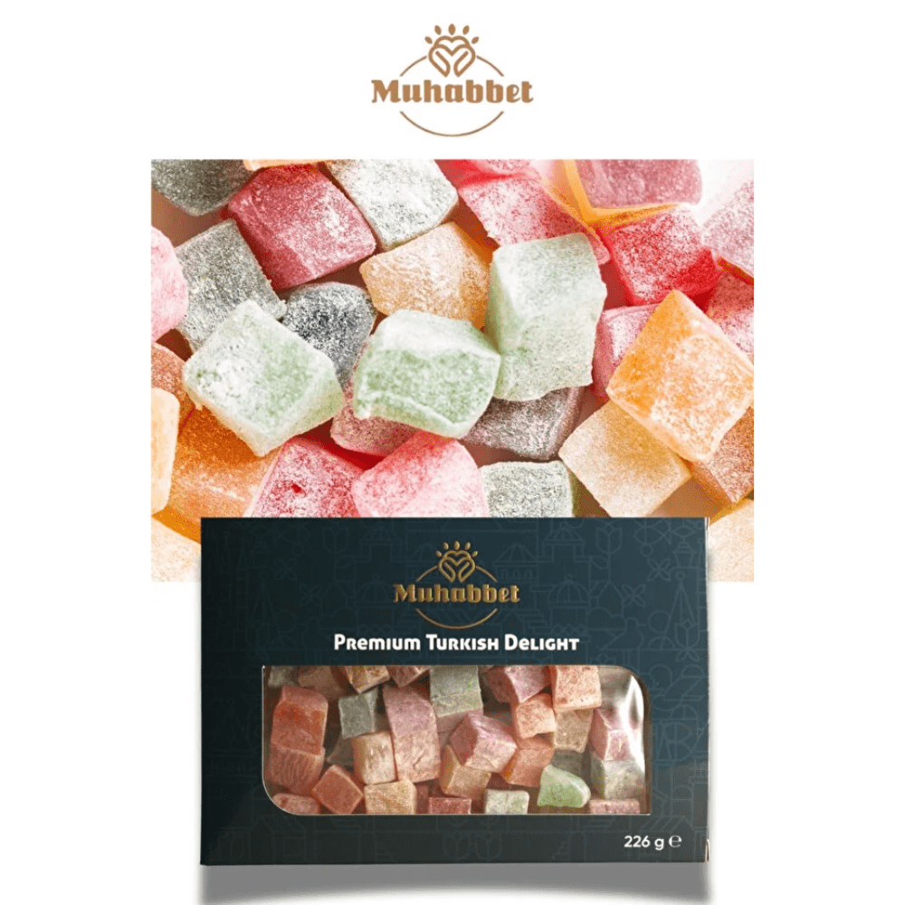 Muhabbet حلقوم تركي فاخر مشكل بنكهة الفواكه 225 غرام
