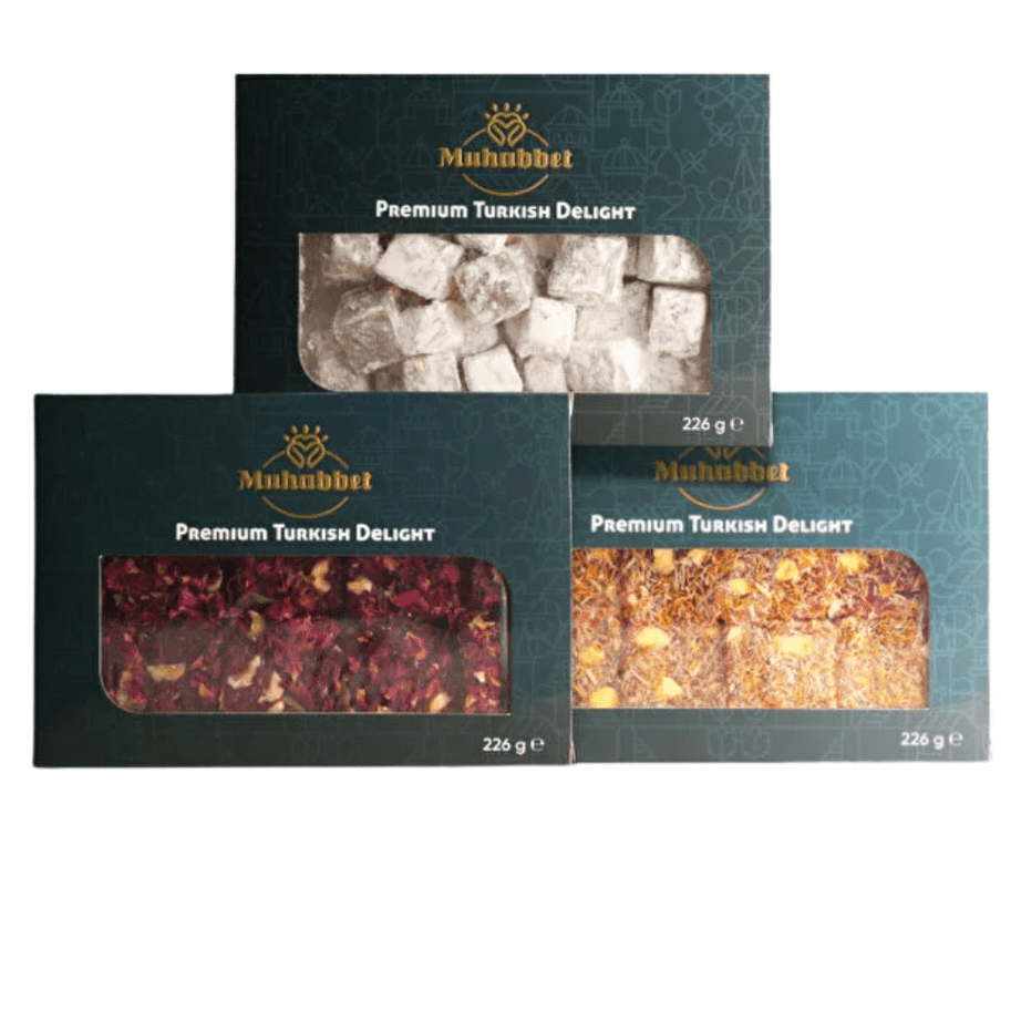 Muhabbet مجموعة حلقوم تركي فاخر مشكل 3×230 غرام