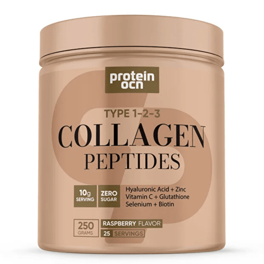 Protein ocean كولاجين أنواع 1 و2 و3 مع فيتامينات لدعم البشرة والشعر والأظافر بنكهة التوت (250 غرام)