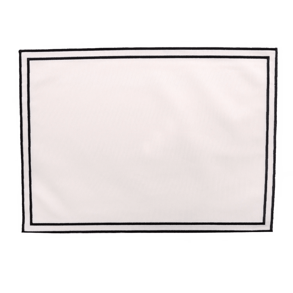 qotnhome مفرش أطباق مستطيل لون أبيض بحدود سوداء