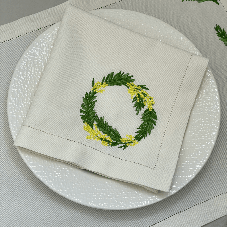 qotnhome منديل عشاء بتصميم ميموزا مطرز