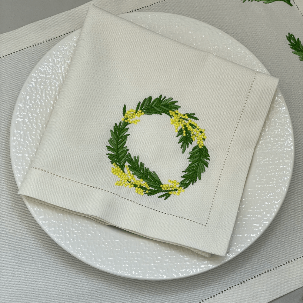 qotnhome منديل عشاء بتصميم ميموزا مطرز