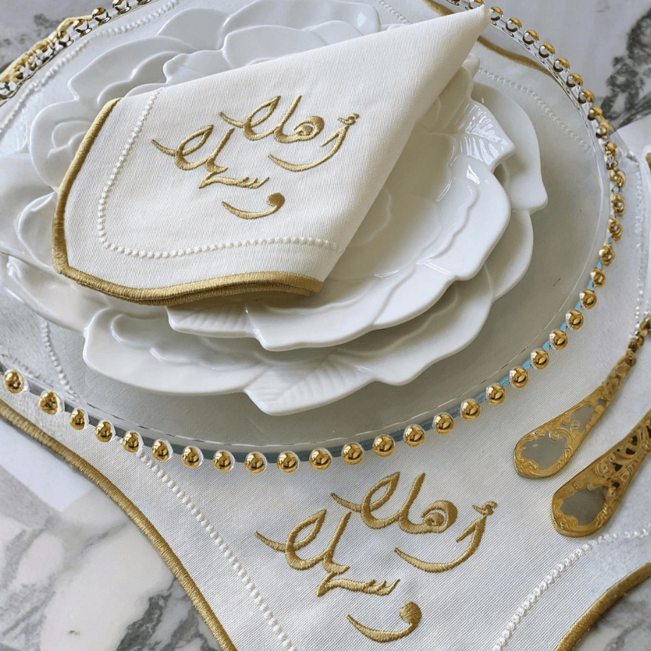 qotnhome منديل عشاء قطني ذهبي أهلاً وسهلاً