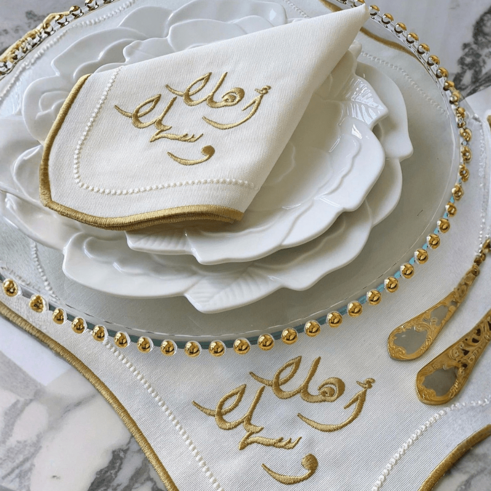 qotnhome منديل عشاء قطني ذهبي أهلاً وسهلاً