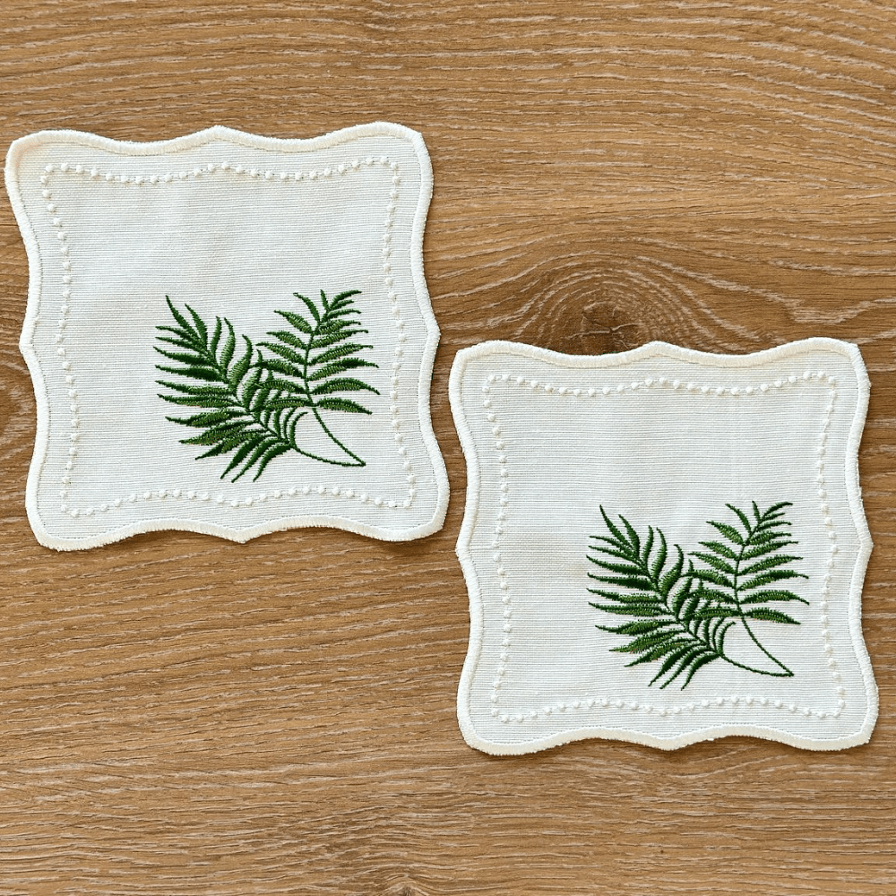 qotnhome مساند أكواب مطرزة بتصميم أوراق إستوائية