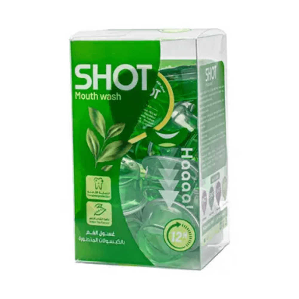 Shot كبسولات غسول الفم بنكهة الشاي الأخضر 20 × 15 مل