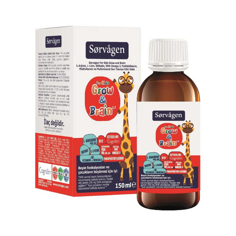Sorvagen شراب متعدد الفيتامينات لدعم النمو وصحة الدماغ للأطفال 150 مل