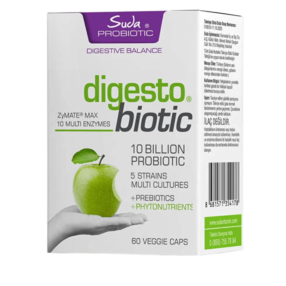 Suda Digestobiotic مكمل بروبيوتيك مع إنزيمات هضمية لدعم الهضم وصحة الأمعاء