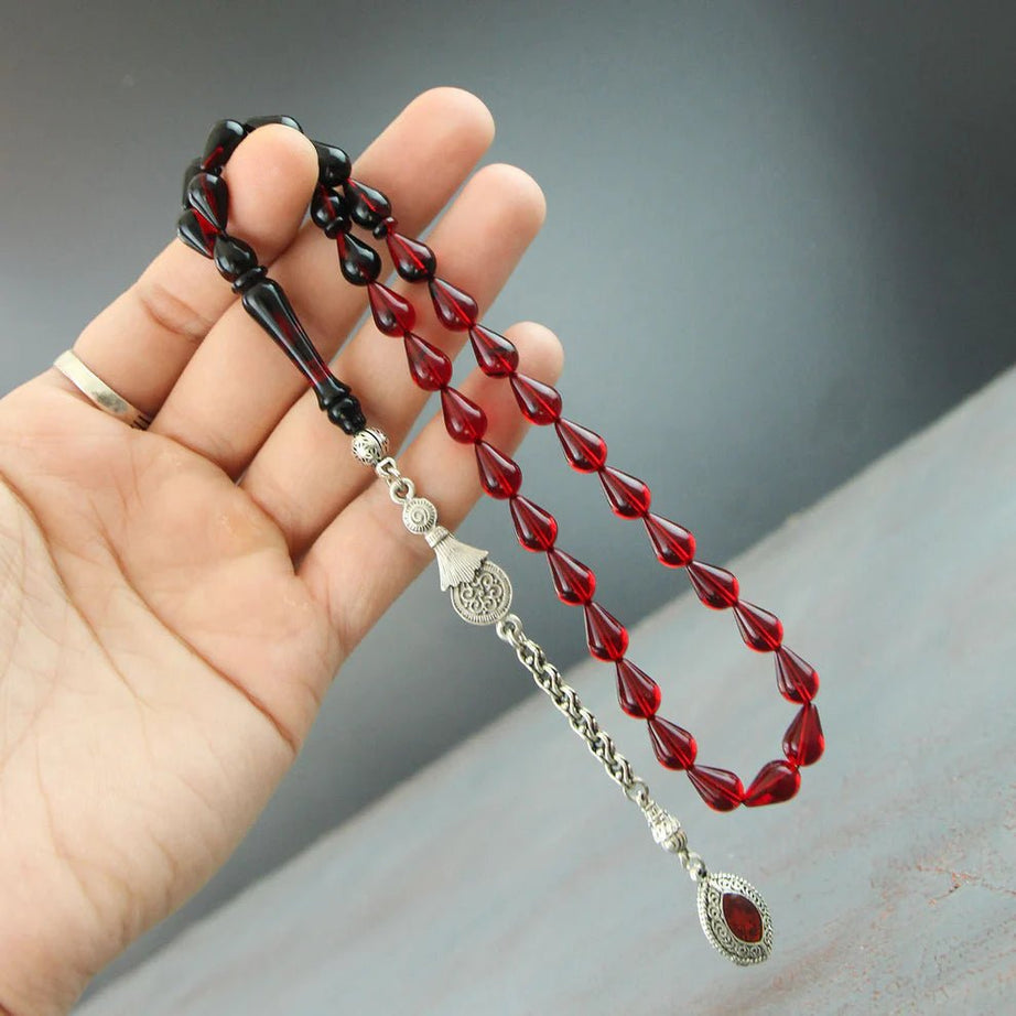 Tesbih Otağı مسبحة فاخرة من الكهرمان الناري مع شرابة فضة