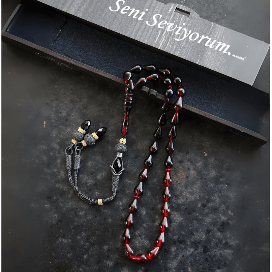 Tesbih Otağı سبحة حجر الكهرمان الطبيعي مع الفضة