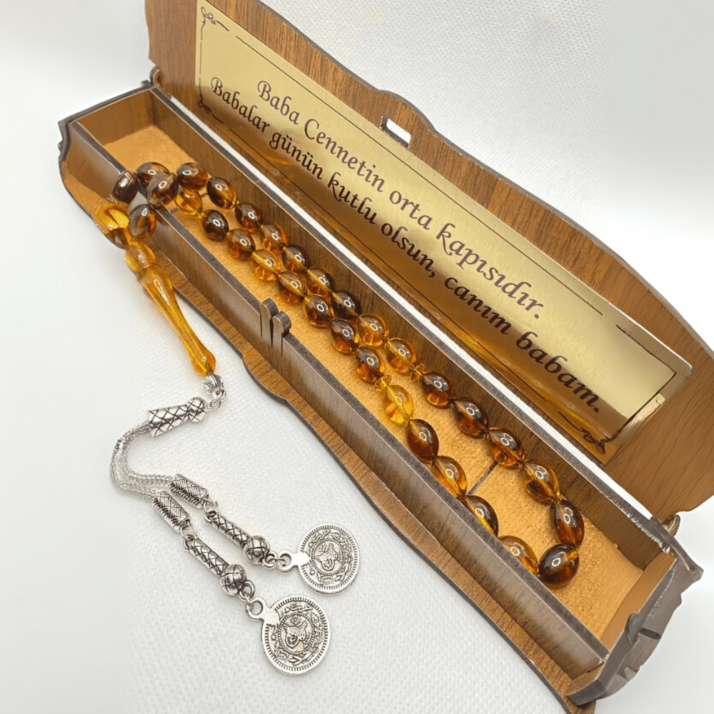 TesbihART مسبحة فاخرة مصنوعة من حجر الكهرمان والفضة