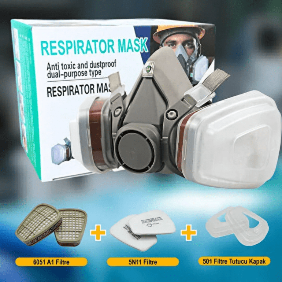 Titech Airless قناع غاز نصف وجه مع فلتر مزدوج للحماية من الاشعاع والمواد الكيميائية